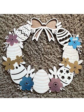 Make Market DIY Wood Easter Egg Wreath Décor W/ Mirrored Colored Flowers-New
